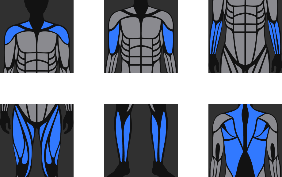 Visuals, dark theme — the same illustration and imagery style remapped for dark surfaces