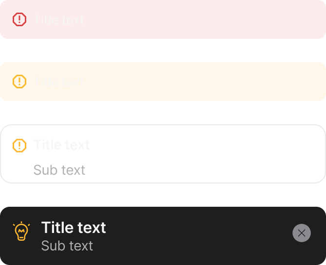 Banners, dark theme — the same inline informational and alert banners remapped for dark surfaces