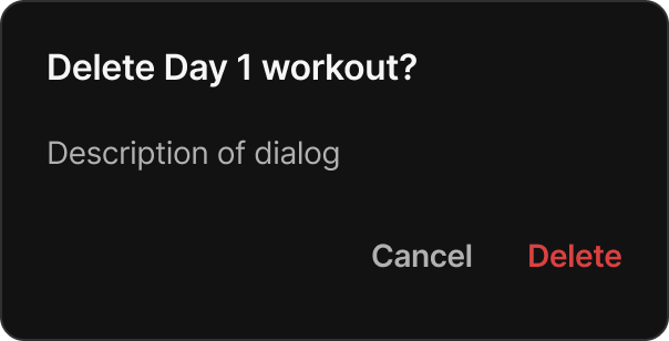 Dialog, dark theme — the same system and custom dialogs remapped for dark surfaces