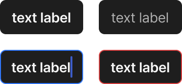 Input, dark theme — the same text fields and entry states remapped for dark surfaces