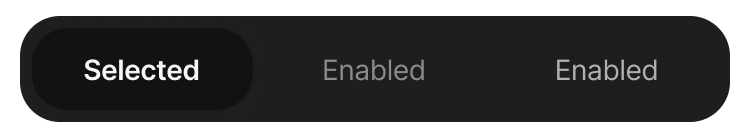 Segmented button, dark theme — the same enclosed track with a sliding thumb remapped for dark surfaces
