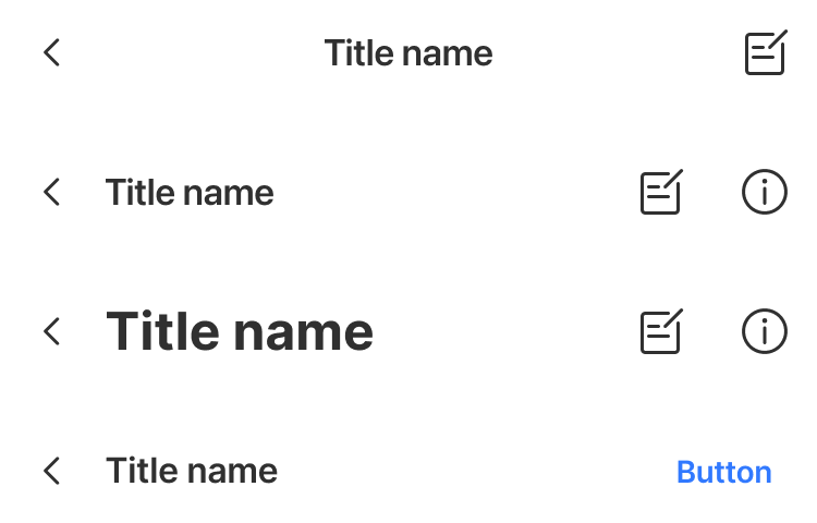 App bars — top and bottom bars with title, back, icon, and button slots across variants and states