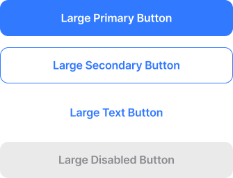 Buttons — primary, secondary, text-only, and disabled in large, medium, small, and xsmall sizes