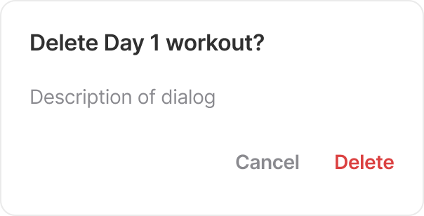 Dialog — system & custom delete dialogs, action-sheet usage, and empty state