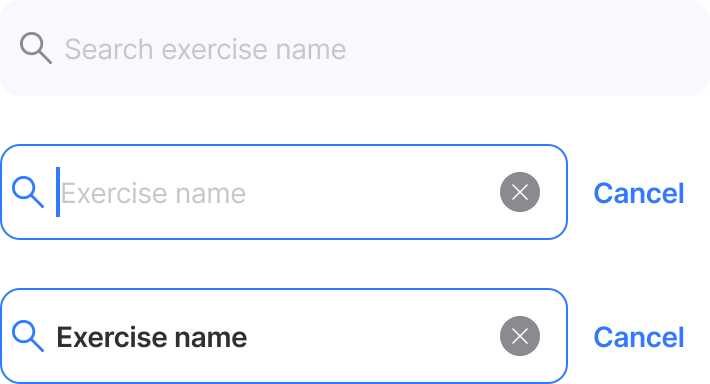 Search — search field with placeholder, input, and clear states