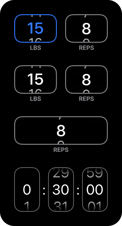 Pickers — watchOS digital-crown pickers for weight, reps and time