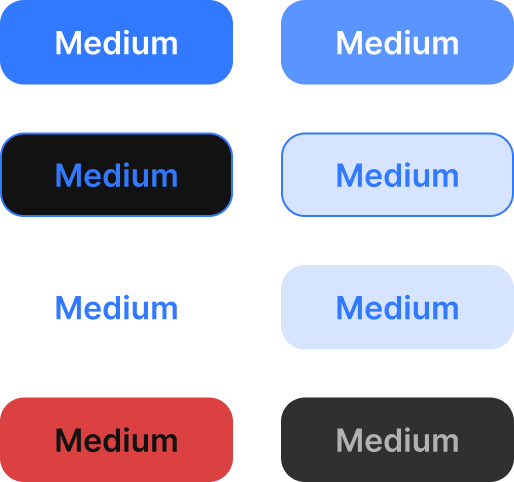 Web buttons, dark theme — the same primary, secondary, destructive, and disabled states remapped for dark surfaces
