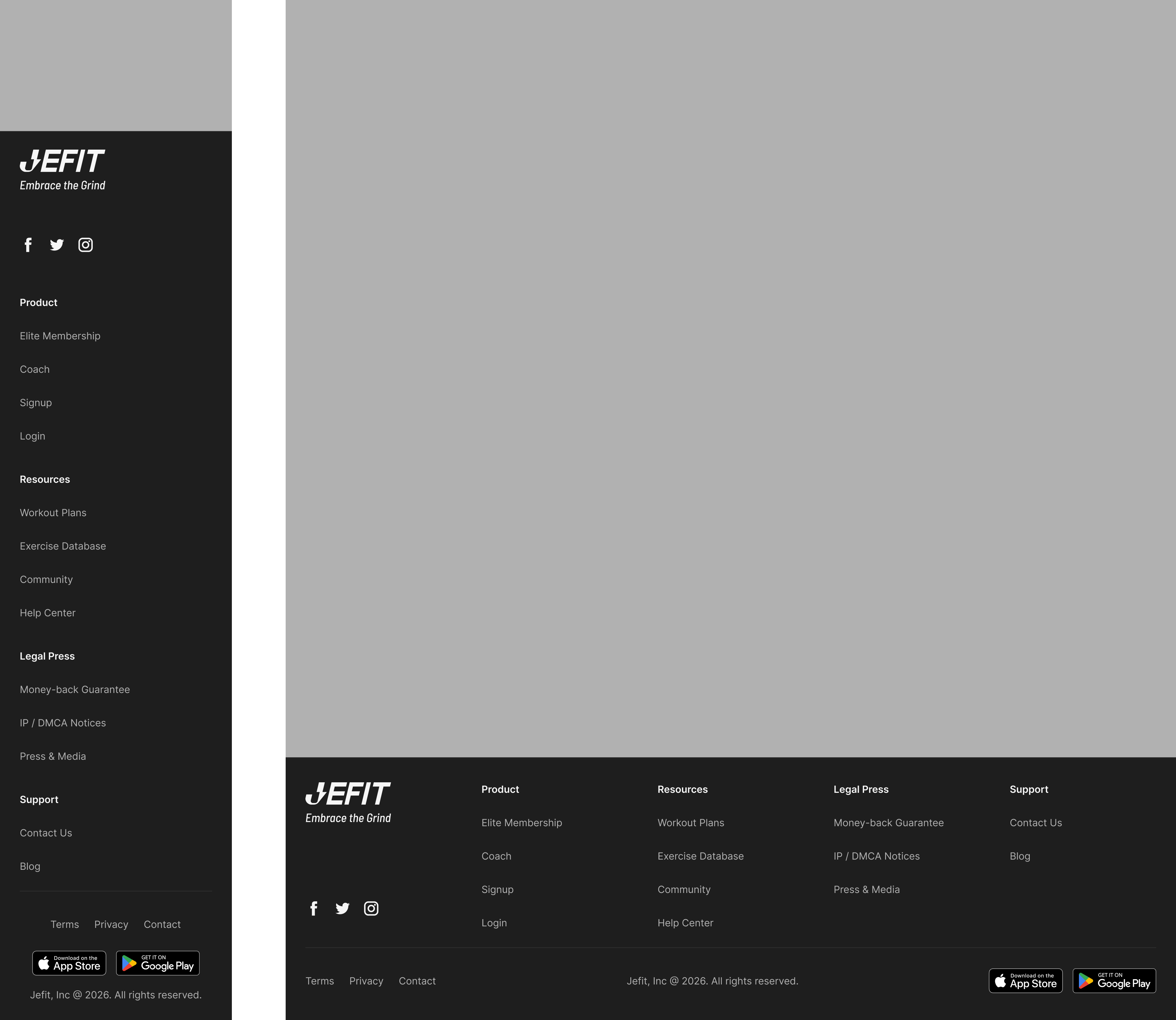 Web footers, dark theme — the same site footer layouts remapped for dark surfaces