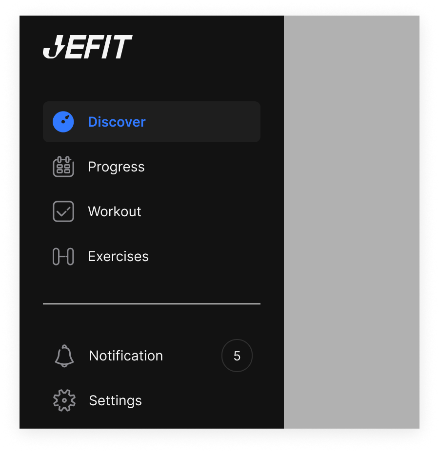 Web navigation, dark theme — the same top bar and sidebar navigation remapped for dark surfaces