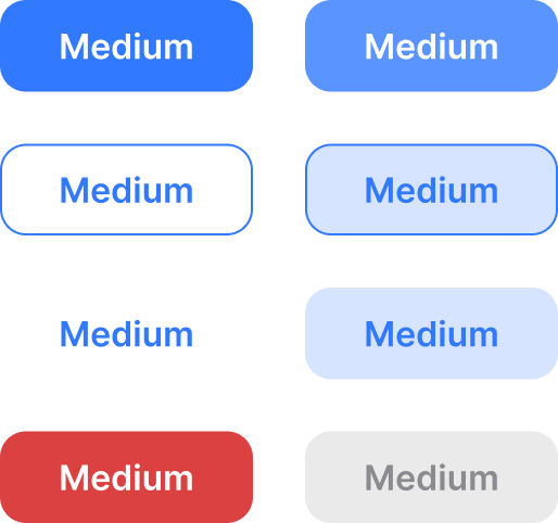 Web buttons — primary and secondary across active, hover, destructive, and disabled states