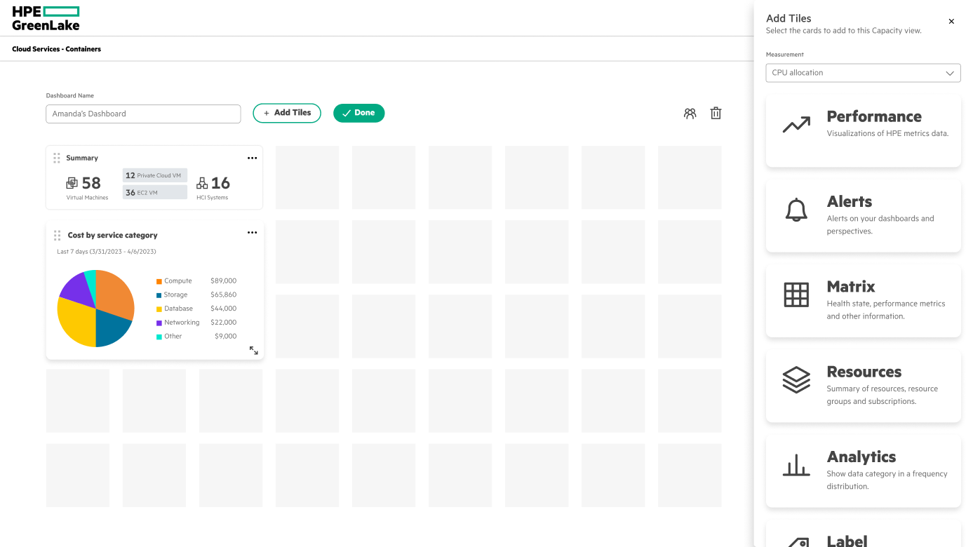 Tiled edit grid — charts snapped into a structured tiled layout
